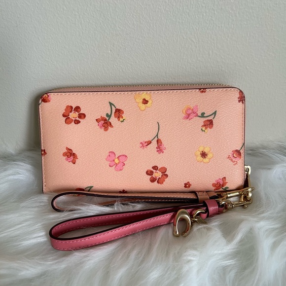 Coach Long Zip Around Wallet with Mystic Floral Print Peach - Picture 2 of 4
